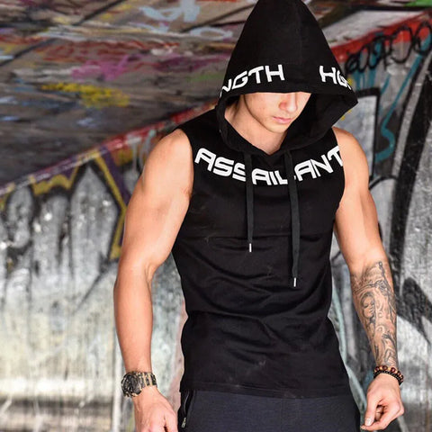 Men Gym Clothing Fitness Sleeveless hoodies Vests