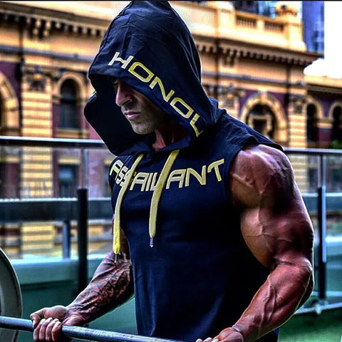 Men Gym Clothing Fitness Sleeveless hoodies Vests