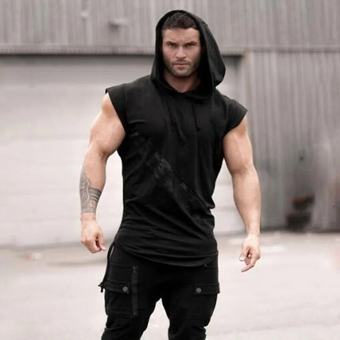 2023 Summer New Men Gym Clothing Sleeveless Sport Hoodie