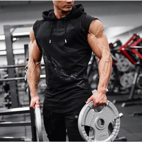 2023 Summer New Men Gym Clothing Sleeveless Sport Hoodie