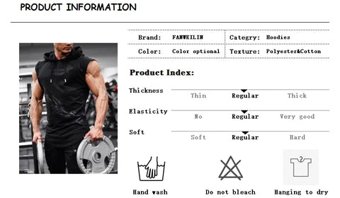 2023 Summer New Men Gym Clothing Sleeveless Sport Hoodie