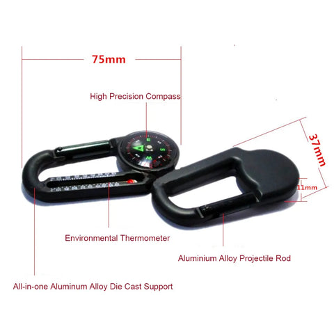 2in1 Mini Portable Compass and Thermometer Carabiner